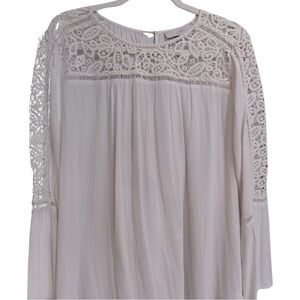 LOFT Sheer blouse with lace sleeves- beautiful on. Cream‎ Color - Large